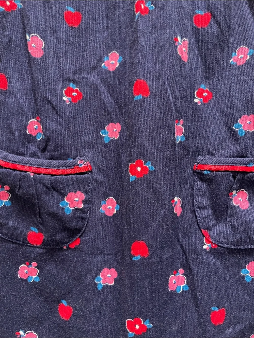 Vintage Gymboree 6-12M Baby Girl Navy Corduroy Floral Apple Overalls Romper